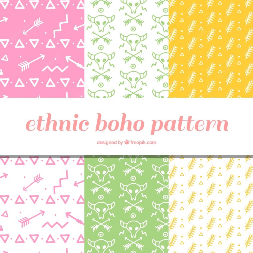 Ethnic patterns with hand-drawn elements