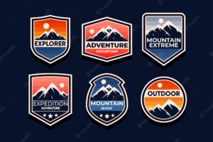 Explore mountain adventure symbol set