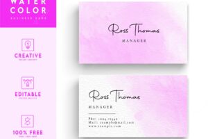 Fancy type watercolor business card template  - pink color business card