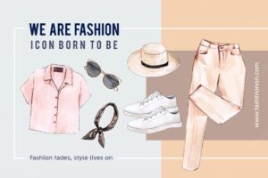 Fashion background with  shirt, sunglasses, pants, shoes