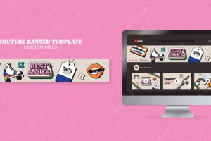 Fashion sales youtube banner template with retro design