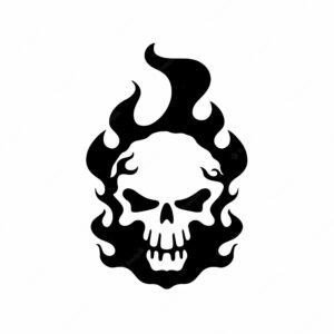 Flaming skull symbol logo on white background tribal decal stencil tattoo vector design
