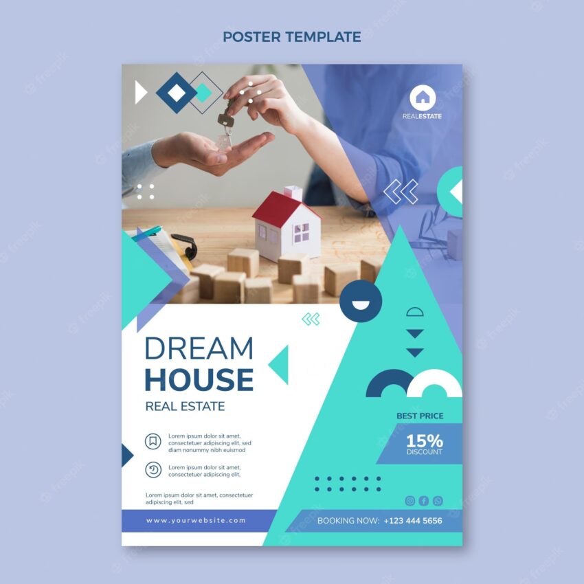 Flat abstract geometric real estate vertical poster template