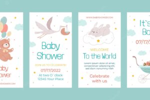 Flat baby shower party instagram stories collection