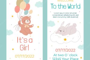 Flat baby shower party vertical banners set