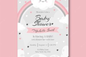 Flat chuva de amor baby shower invitation template