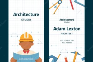 Flat design architecture project vertical business card