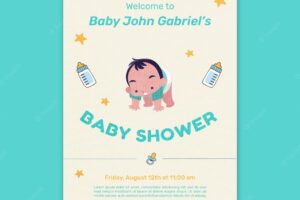 Flat design baby shower template poster design