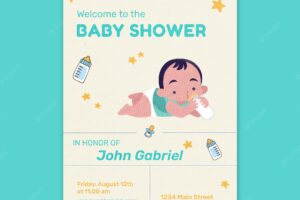 Flat design baby shower template poster design