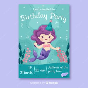 Flat design birthday invitation template