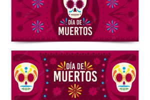 Flat design of dia de muertos banners
