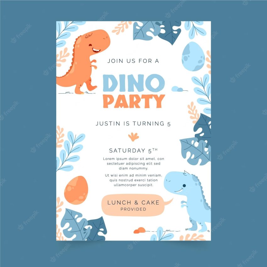 Flat design dinosaur birthday invitation