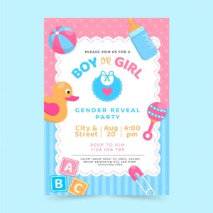 Flat design gender reveal invitation template