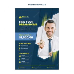 Flat design geometric real estate poster