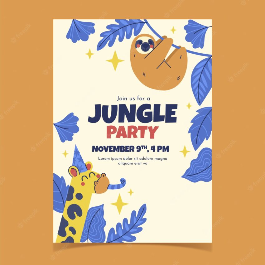 Flat design jungle invitation template