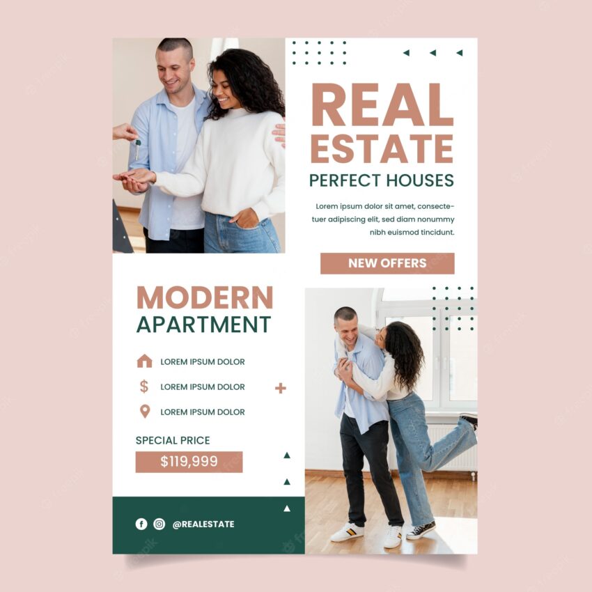 Flat design real estate business poster