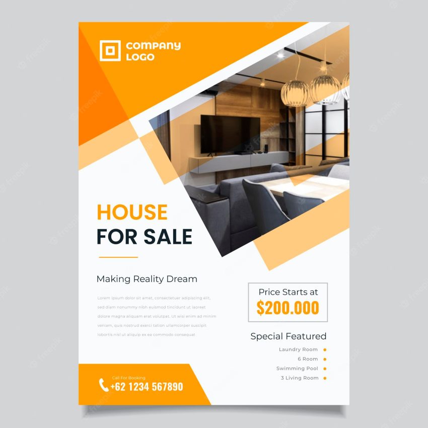 Flat design real estate poster template with photo
