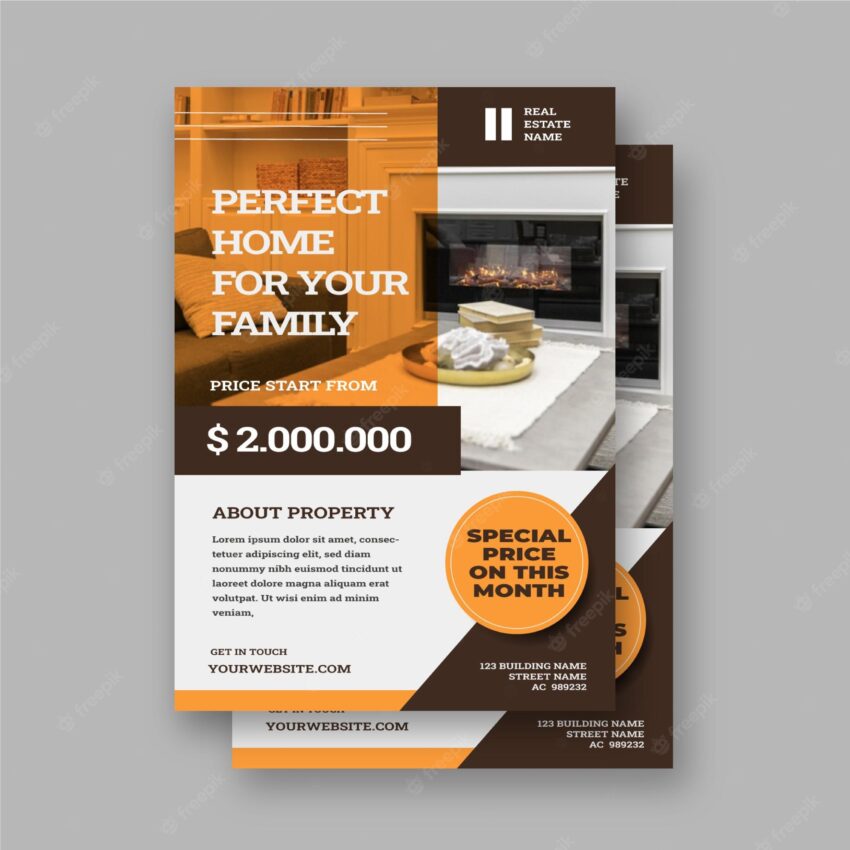 Flat design real estate poster template with photo