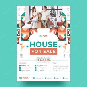 Flat design real estate poster template