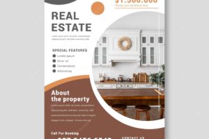 Flat design real estate poster with photo ready to print