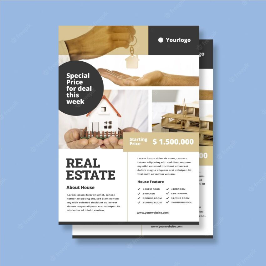 Flat design real estate poster with photo ready to print