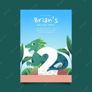 Flat dinosaur birthday invitation template