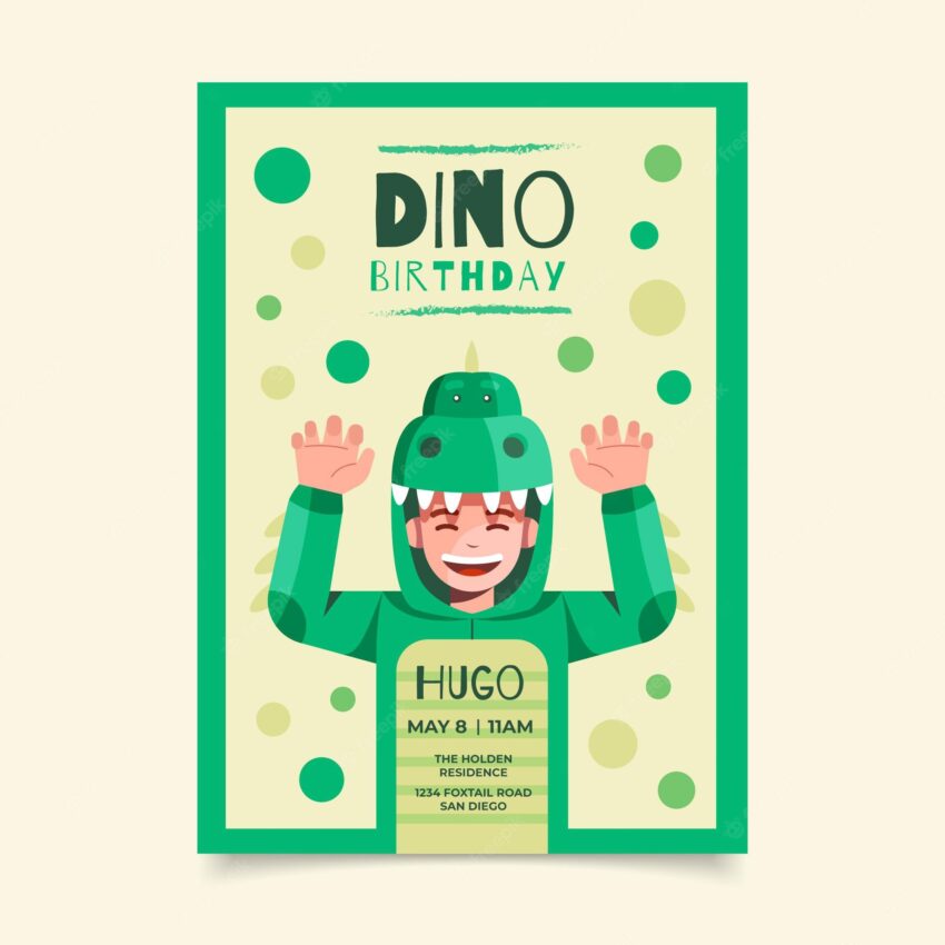 Flat dinosaur birthday invitation