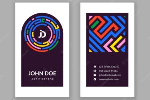Flat geometric double-sided vertical business card template