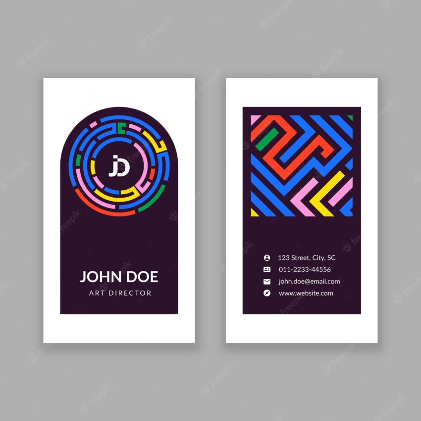 Flat geometric double-sided vertical business card template