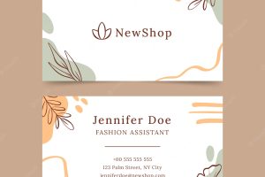 Flat horizontal business card template with leaves