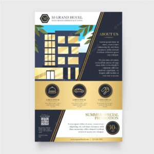 Flat illustrated hotel information flyer