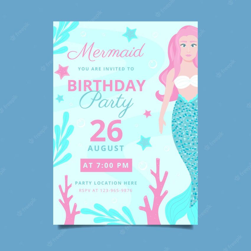 Flat mermaid birthday invitation template