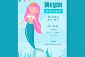 Flat mermaid birthday invitation