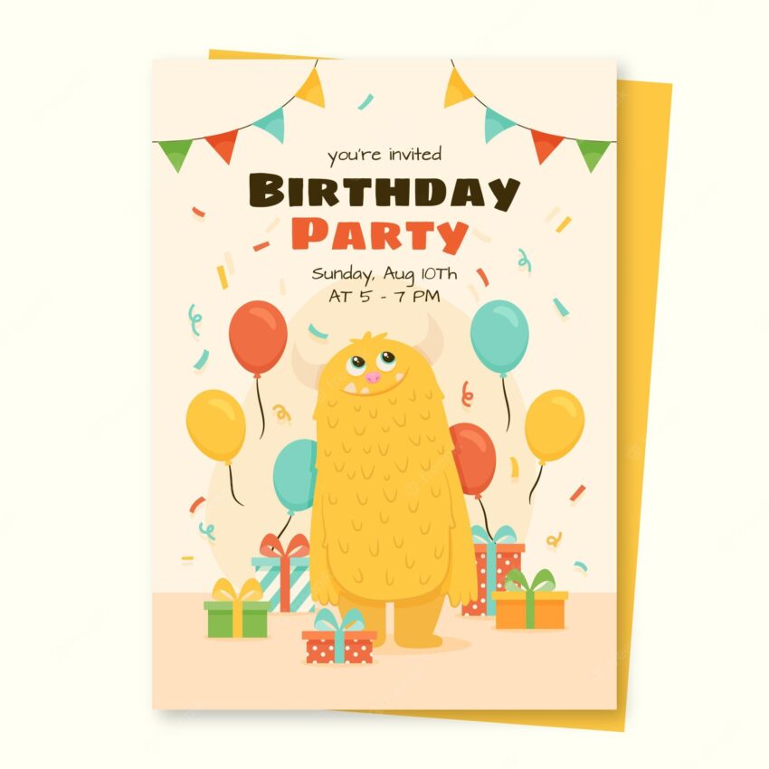 Flat monsters birthday invitation template
