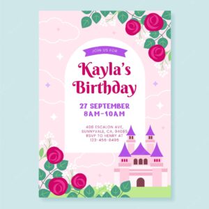 Flat princess birthday invitation template