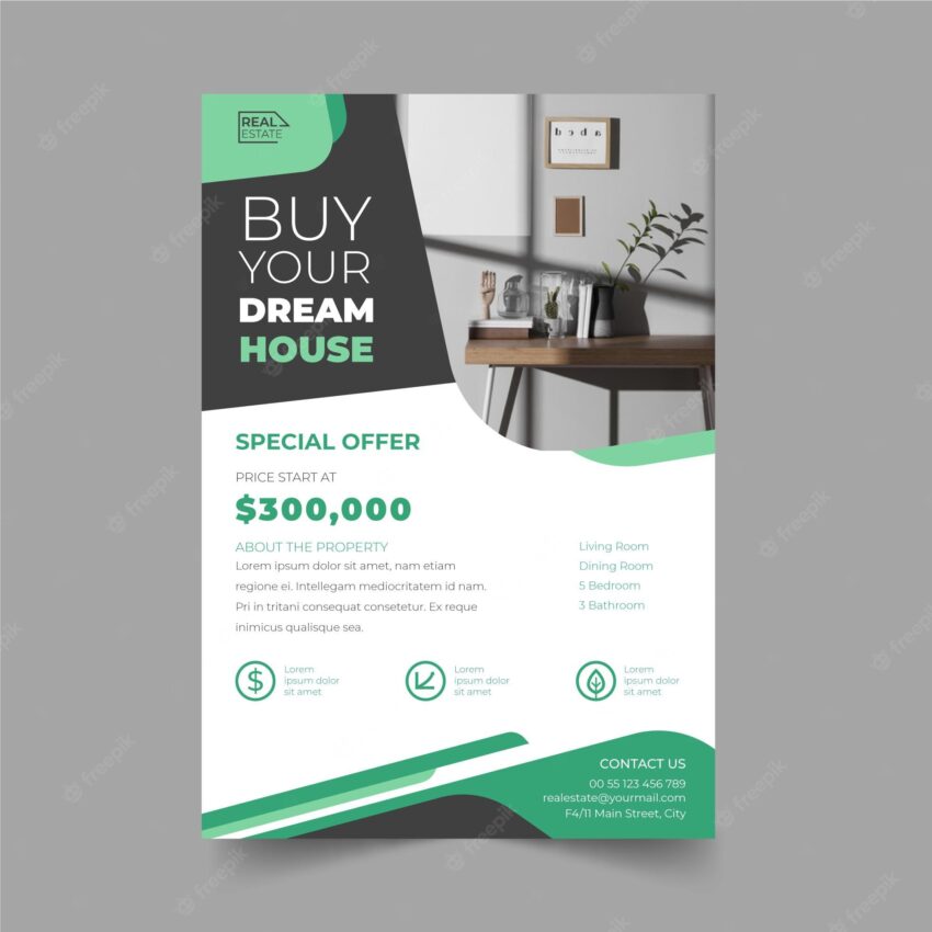 Flat real estate poster template with photo