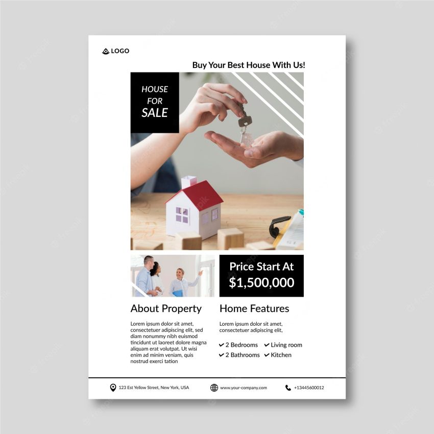 Flat real estate poster template with photo