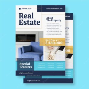 Flat real estate poster template with photo