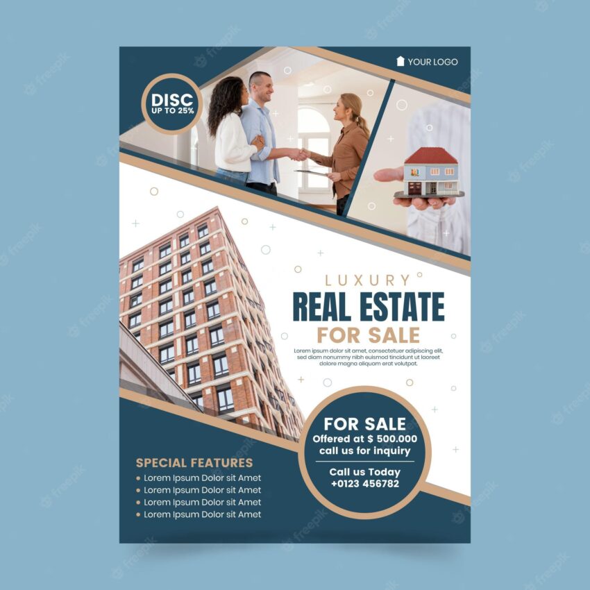 Flat real estate poster with photo