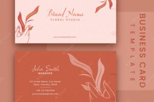 Floral studio business card template layout in pastel pink and orange color.