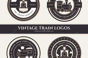 Four round train logos in vintage style