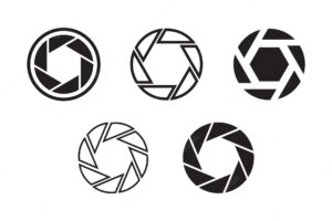 Free camera lens vector illustration icon set with white background