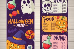 Funny halloween menu with hand drawn style