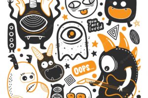 Funny monster  hand drawn doodle vector