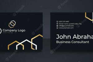 Geometric golden premium business card template. luxury black and gold business card design template with gold art deco geometric lines.