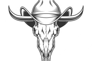 Goat skull with horns and cowboy hat