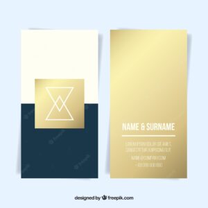 Golden business card with white letters