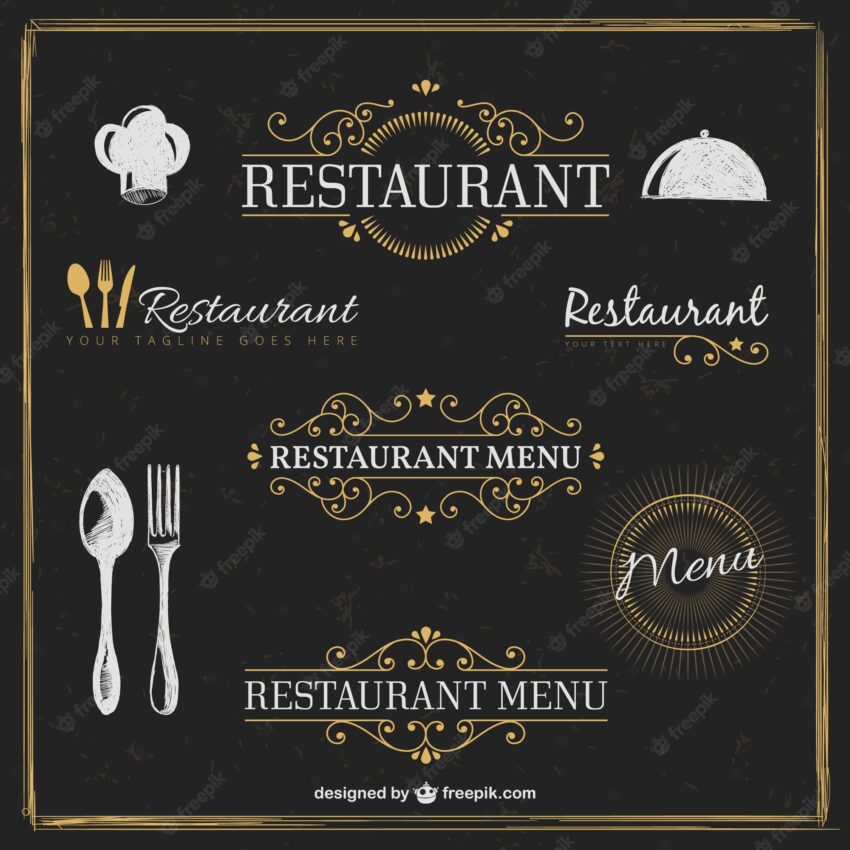 Golden restaurant badges in retro style