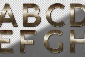 Golden rust metallic letters a to h