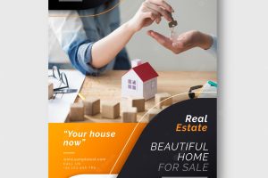 Gradient real estate poster with photo ready to print